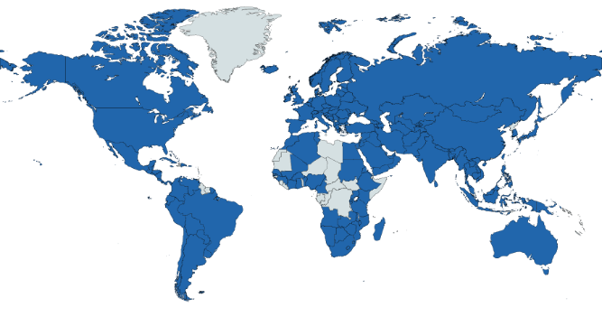 World map highlighting the countries where students are learning with Day of AI